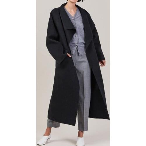 [ElfStyle] - 2020 NEW Fashion Womens Annecy Coat Big Lapel Cashmere WOOL Blend Oversized Trench Sides Slits