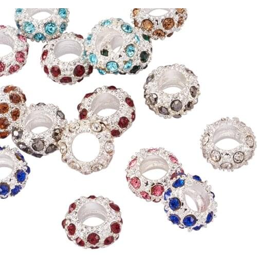 100pcs Alloy Crystal Rhinestone Bead European Bead Large Hole Mixed Color Rondelle for Jewelry Making DIY Craft 11x6mm Hole: 5mm