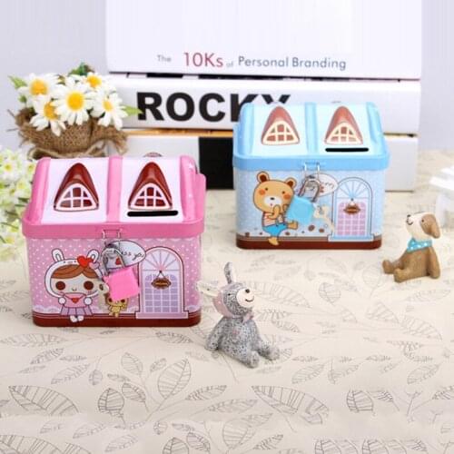 2 Colors Funny Cute Piggy Bank Mini House Tin Colorful Piggy Bank Cartoon Change Jar Metal Toy Cute Piggy Bank For Children Gift