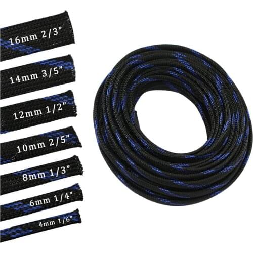 33ft-10m 4 6 8 10 12 14 16mm black Braid PET Expandable Sleeving High Density Plaited Cable Sleeves Fabric Cable DIY