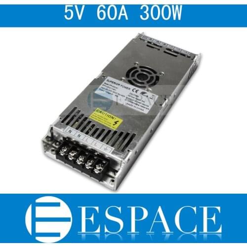 50piece/lot Ultra thin 5V 60A 300W Switching Power Supply Driver for LED Strip AC 200-240V Input to DC 5V free fedex