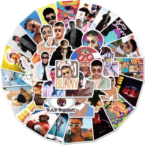 50PCS/Pack Puerto Rican singer Bad Bunny Graffiti Stickers For Laptop Suitcase Guitar Skateboard Waterproof Decals Sticker