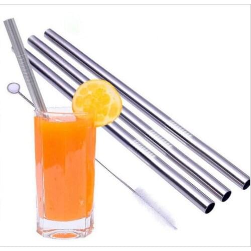500PCS/lot Reusable High Quality 304 Stainless Steel Straw with Cleaner Brush 215*8mm 50 PCS cleaning brush