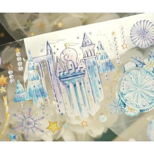 7.2cm X 100cm Blue Ice Snow Washi Tape 1 Loop Crystal Pet Paper Special Oil Collage