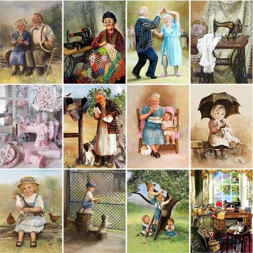 DIY 5D Diamond Painting Full Round Drill Old Couple Diamond Embroidery Sewing Machine Cross Stitch Mosaic Manual Art Gift Decor
