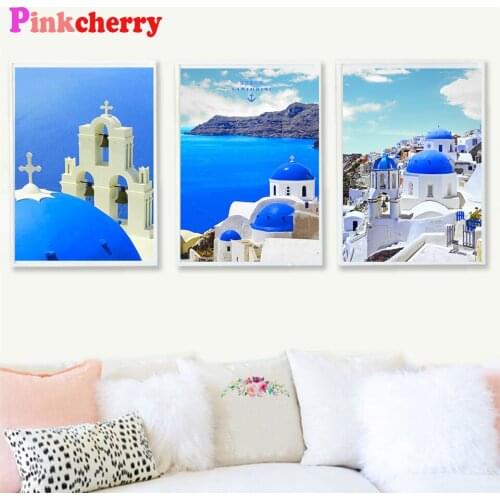 Diamond embroidery 3pcs Greece Santorini Island Scenery Landscape Diamond Painting full square Wall Picture for Room Decor