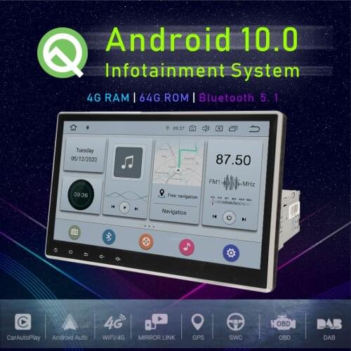 JSTMAX 10.25" Screen Universal 1 Din Car media player touch buttons Android 10.0 DSP Car Multimedia player Bluetooth GPS Navi