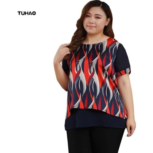 TUHAO Summer Women Fashion Printed Short Sleeve Blouses Women Leisure Top 10XL 8XL 6XL Plus Size Female Blouse Shirts YZ06