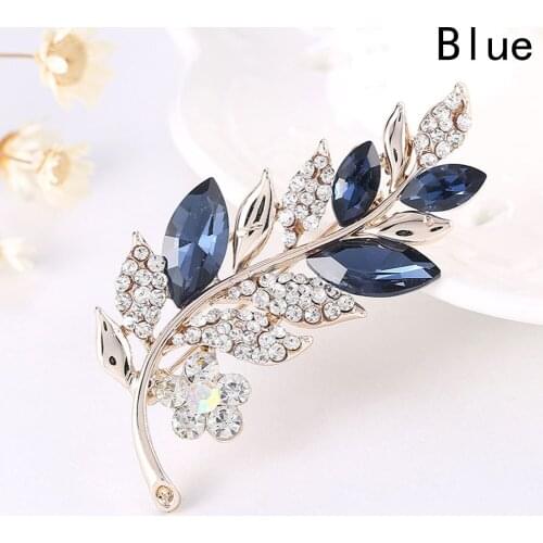 Fashion Elegant And Trendy Color Crystal Rhinestones Fashion Leaf Brooch Pins For Women Designs Jewelry