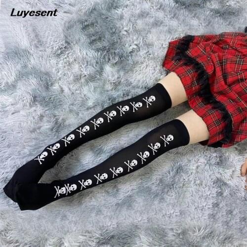 Black Gothic Women White Skull Cool Stocking 2021 Sexy Long Stretch Rock Dark Goth Stockings Thin Outdoor Casual New Streetwear