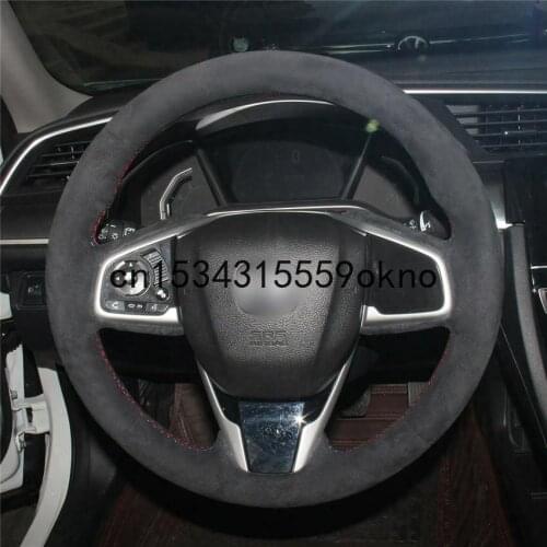 DIY Black Suede Soft Hand Sew Wrap Steering Wheel Covers For Honda Civic 10th CR-V