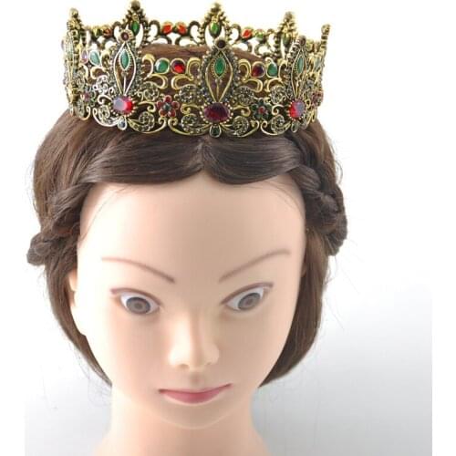 European and American Green and Red Crystal Tiara Classic Gold Rhinestone Beauty Crown, Baroque Wedding Hair Accessories