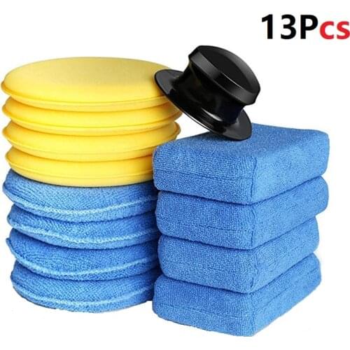 13PCS Soft Microfiber Car Polishing Waxing Sponge Detailing Care With Handle Applicator Waxing Pad Auto Care Supplies
