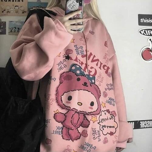 HOUZHOU Anime Hoodie Women Autumn Kawaii Fashion Sweatshirt Women Korean Long Sleeve Print Tops Vintage Oversized Cute Hoodie