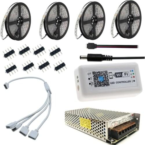 20M 15M RGB LED Strip Waterproof 5050 Tape Ribbon Light With WIFI LED RGB Controller Alexa Google Home Phone Control For Ceiling