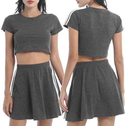 Summer Dance Costumes Sport Suits Workout Clothes Casual Cropped Top and Mini Skirt Sets Women Running Gym Yoga Fitness Outfits