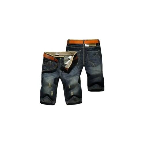 Summer Thin Denim Shorts For Men Torn Middle Pants Straight Leg Shorts For Men Cropped Pants /40