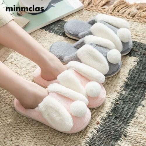 MInmclas 2020 Womens New Autumn Winter Warm Cotton Slippers Female Winter Indoor Cute Cartoon Thick Bottom Korean Home Slippers