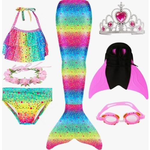 Fancy Mermaid Swimsuit with Flipper Monofin Bikini Bathing Suit Dress for Girls Can add Flipper With Crown Beach Swimsuits