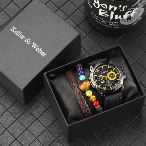 Keller & Weber Fashion Bracelet Men Watch Sets Men Quartz Wristwatch High Grade Gift Box Mens Watches Present Sets reloj