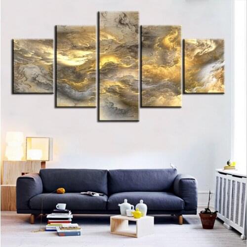 5 pc Set grey and yellow abstract cloud NO FRAME Oil Painting Canvas Prints Wall Art Pictures For Living Room Decorations