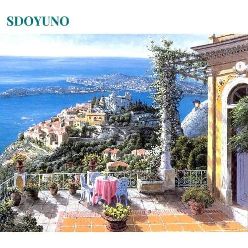 SDOYUNO 60x75cm Frameless Paint By Numbers Scenery DIY Painting By Numbers On Canvas Seascape Handpaint Digital Painting