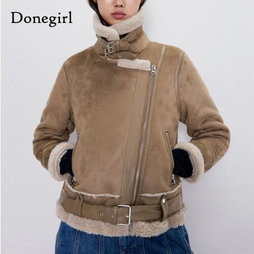 New Winter Long Sleeved Loose Belt Warm Womens Jacket Lamb Wool Winter Thickened Locomotive Lapel Female Coat Chic PU female