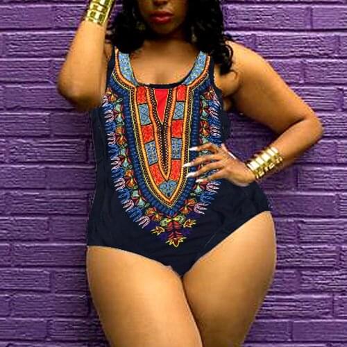 New sexy Women Curve Appeal Dashiki African Printing Push-Up Bikini Jumpsuit ladies low waist print wire free beachwear suits #W