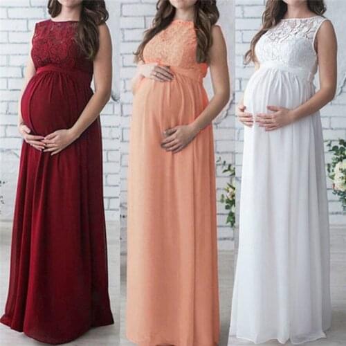 OkayMom Maternity Photograph Props Pregnant Chiffon Lace Dress For Photo Shoot Pregnancy Wear Long Evening Party Dress Clothing