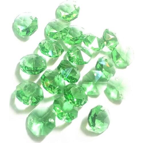 Whole Price 2000PCS/lot 14MM Light Green Crystal Octagonal Chandelier Bead With 2 Holes for Hanging Garlands Strands Accessories