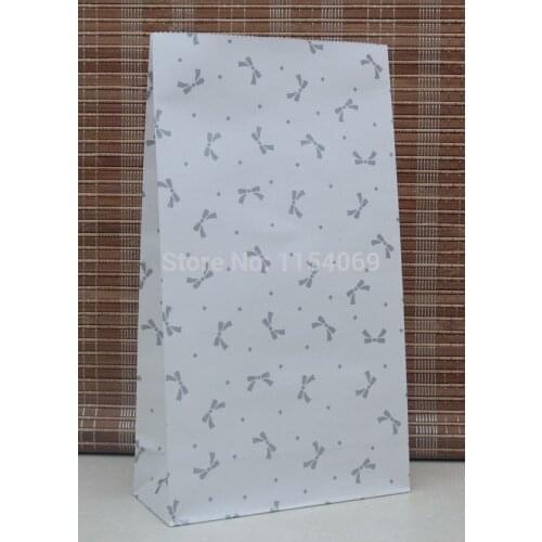 Wholesale 100pcs/lot Silver Bowknot Design Kraft Paper Bag 23x12x7.5cm Jewelry Boutqiue Gifts Snacks Packaging Paper Gift Bags