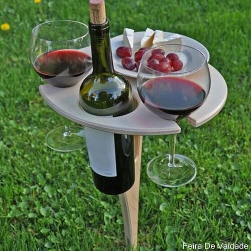 Outdoor Portable Wine Table with Foldable Round Desktop Mini Wooden Picnic Table Easy to Carry
