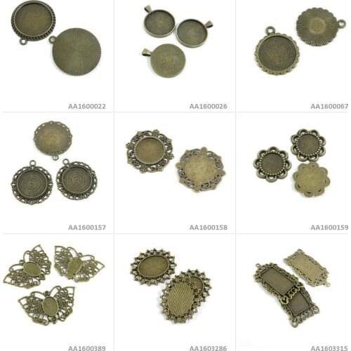 Antique Bronze Tone Jewelry Making Charms Rectangle Cabochon Base Blank Oval Setting Butterfly Frame Round Pendant Necklace