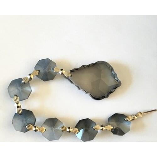 Grey 38mm Crystal Maple Leaf Prism Pendant with 14mm Octagon Beads Crystal Chandelier Parts Prism Pendants Free Shipping