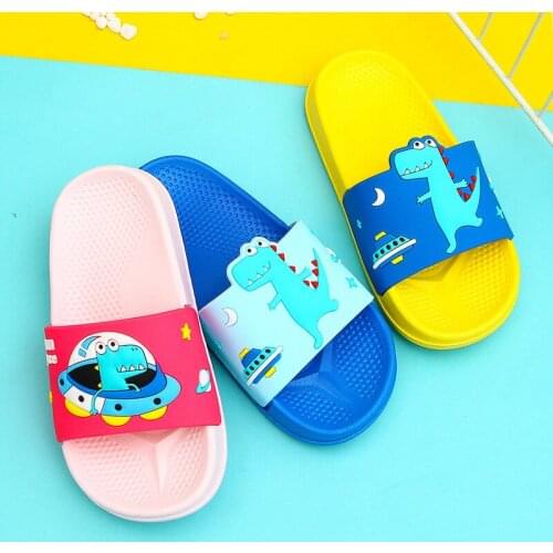 2021 Summer Dinosaur Kids Slippers For Boys Girls Slippers PVC Flip Flops For Children Baby Non-slip Beach Sandals Home Bathroom