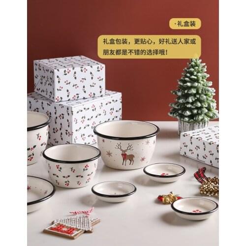 Blue Lotus Retro Christmas Bowls And Dishes Tableware Household Elk Ceramic Set Bowl Plate Disc Vajillas Assiette