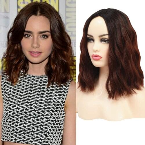 Alynn Water Wave Synthetic Curly Hair Wig Ombre Dark Brown Middle Part Shoulder Length Heat Resistant Cosplay Wigs For Women