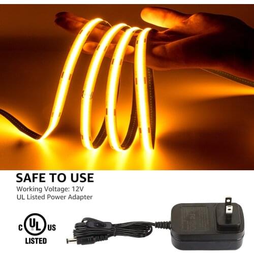 12V LED COB Strip Light Dimmable High Density Linear LED Tape Lights Double Switch Dimmer EU US Power Kit 528LED 480LED 320LED