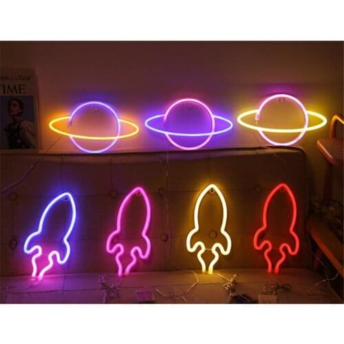 Rocket LED Lights Neon Sign Night Lamp USB Or Battery Powered Bedroom Decor Art Wall Bar Party Lamp Neon Light Sign For Room