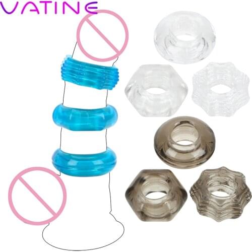 VATINE 3Pcs/set Crystal Penis Ring Delay Ejaculation Silicone Cock Ring Sex Toys for Men Adult Products