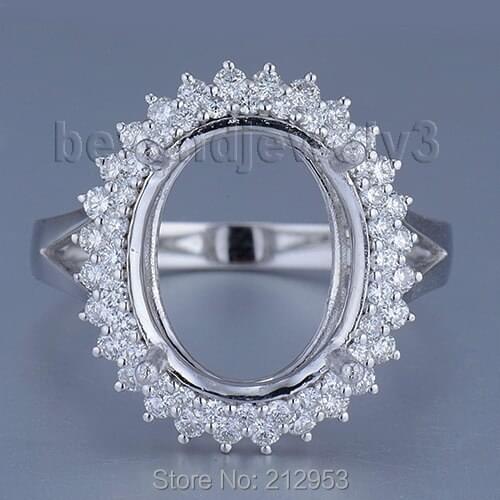 Vintage Oval 11x13mm Solid 18Kt White Gold Natural Brilliant Dia Semi Mount Ring WU225