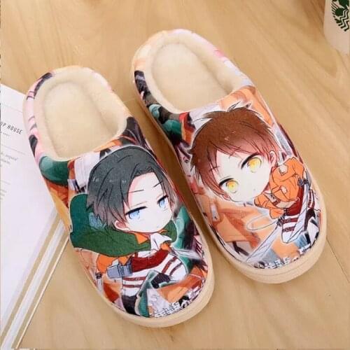 Japanese Anime Attack on Titan Shingeki no Kyojin Shoes Kawaii Cosplay Men Women Soft Plush Antiskid Indoor Home Slippers