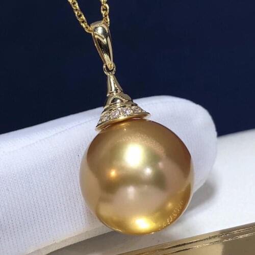 Pearl Pendant 15-14mm Fine Jewelry 18K Gold Natural Golden Pearl Pendant Necklaces for Women FIne Pearls Pendants