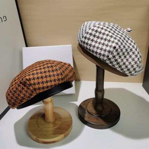 202107-2502F038 NEW British College style Plover case pu brim Classic fashion street lady beret hat women Leisure painter hat