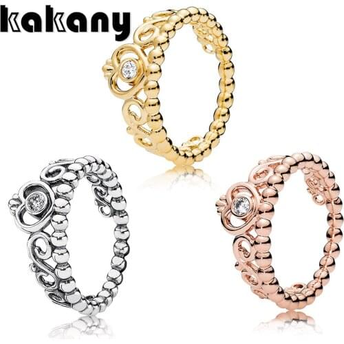 Kakany S925 925 Sterling Silver Rose Gold Princess Crown Ring Transparent Cz, Girl Fashion Jewelry Gift Original 1:1 Fashion Jew