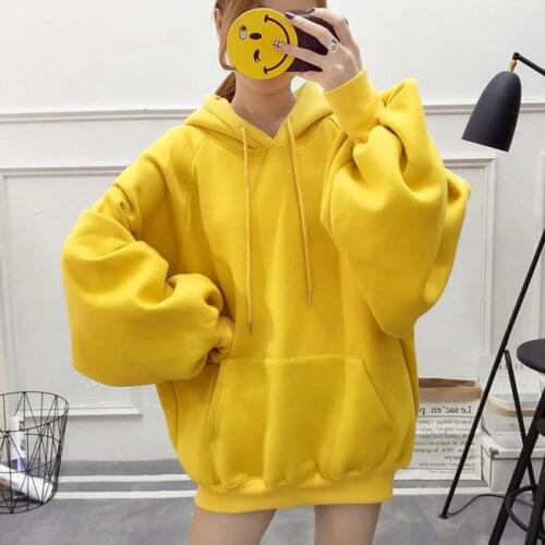 Winter Clothes Women Sweatshirt 2019 Casual Solid Color Harajuku Fleece Pullovers Long Sleeve Drawstring Hoodies Thicken Coat