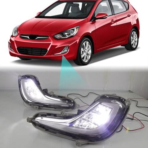1 Pair Car Front Daytime Running Light for Hyundai Accent 2012-2016 Turn Signal Day Lamp Fog Light Car Exterior Lighting Parts
