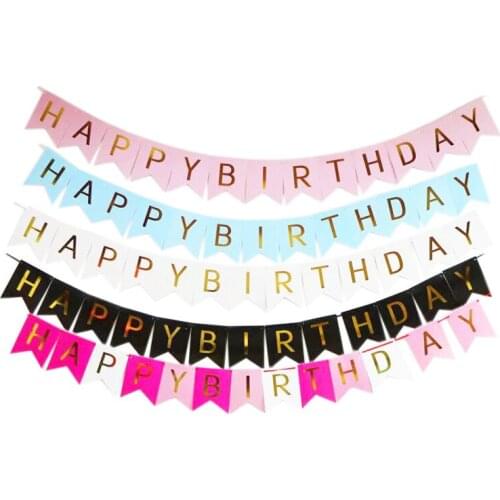 1pcs/lot Flash Gold HAPPYBirthday Letter Paper Fish Tail Flag Party Decoration Brace String Flag Pull Flower Banner 12*15cm