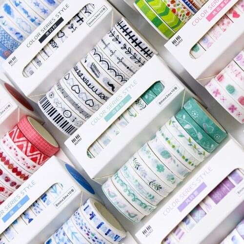 10Pcs/set Cute Basic Color Washi Tape Set Kawaii Masking Tapes For Kids DIY Decorative Diary Scrapbooking Photo Ablums