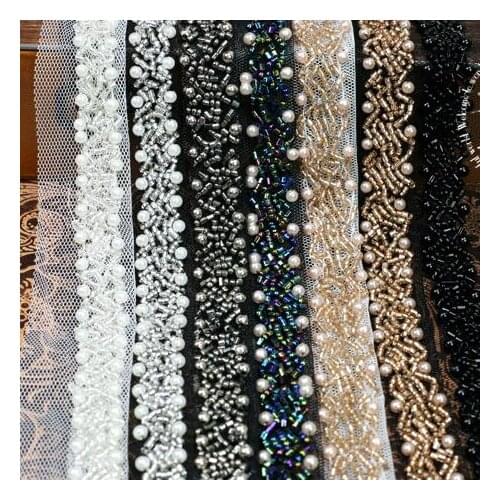 10Yards/Lot 15mm White Black Pearl Lace Fabric Clothing Accessories Collar Flower Diy Handmade Beading Lace Trim Sewing Material